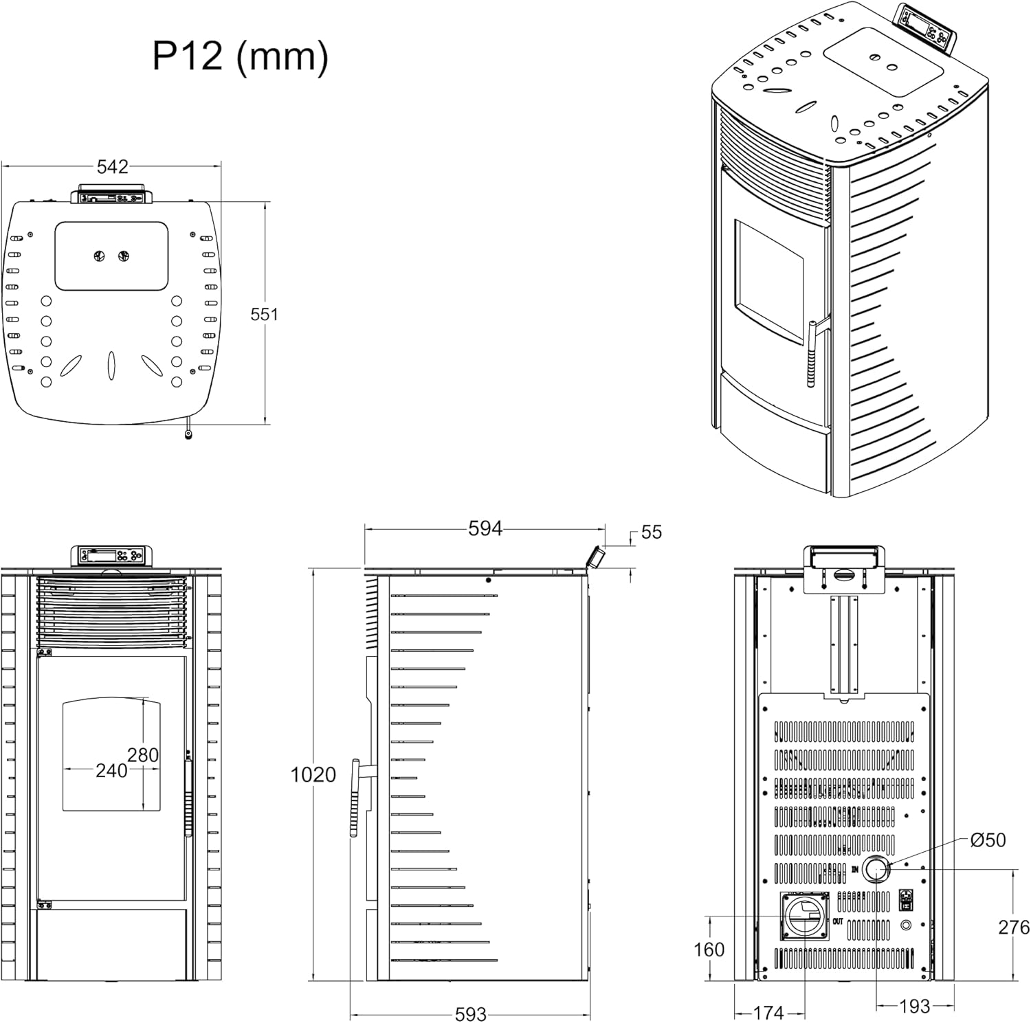 NEMAXX® P12 Pelletofen 13,6 kW A+ bis 300 m³ – Auto-Reinigungszyklus, ECO-Modus, Wochenprogramm & mechanische Reinigungsunterstützung – Rot
