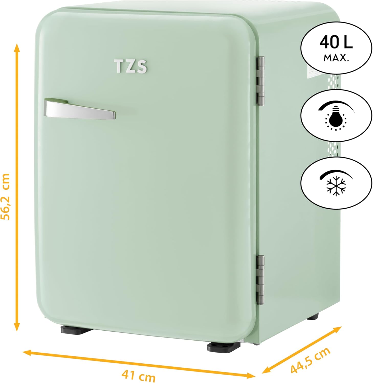 TZS First Austria lautloser Minikühlschrank | Retro Design | Einstellbare Kühlleistung | Türgriff |Thermoelektrisches Kühlsystem | 40L | creme