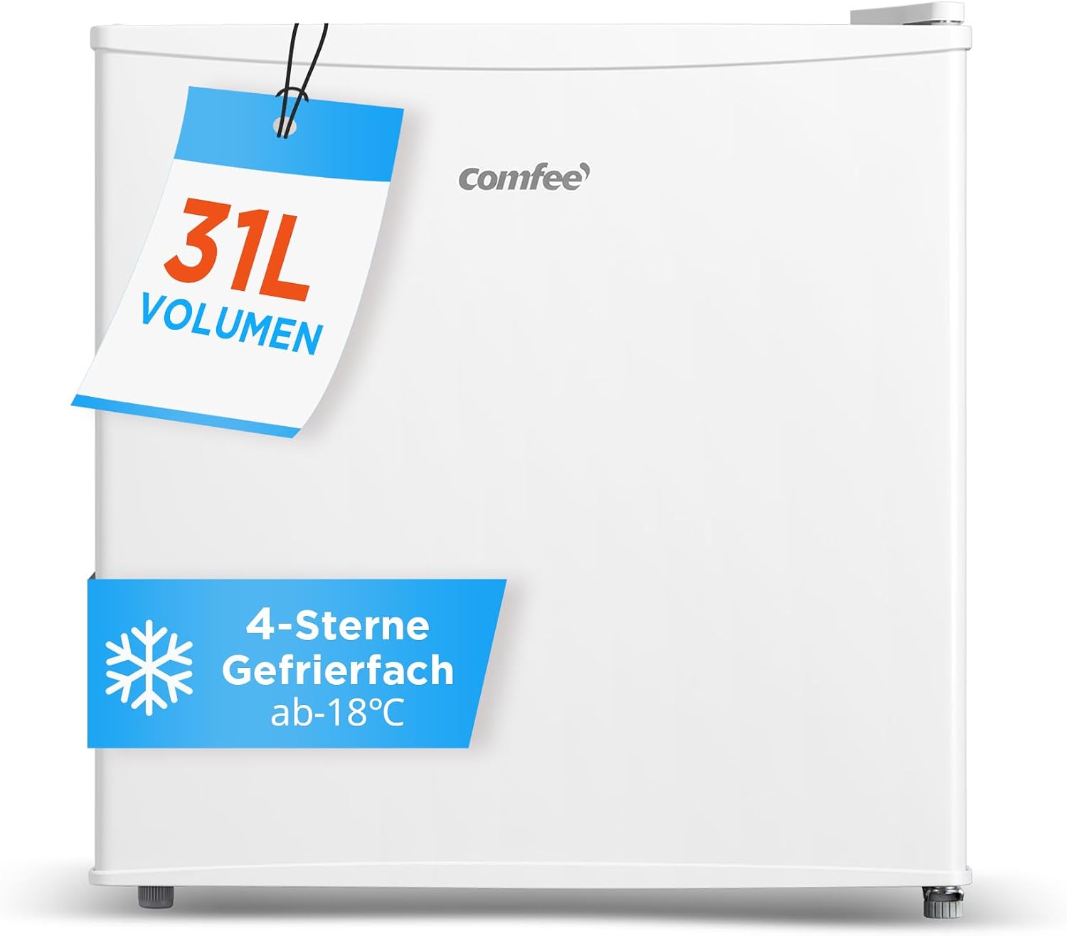 Comfee Freistehend, RCU40WH2(E) Mini Gefrierschrank/31L / 4-Sterne-Gefrierfach/Kompakte Größe/Reversibles Türscharnier/Verstellbare Standfüße / 147kWh/Jahr/Weiß