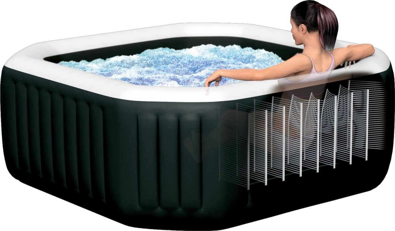 Intex 28458 - Whirlpool aufblasbar PureSpa Jet&Bubble Deluxe, 4 Personen, 120 Düsen, Heizung, Schwarz, 201x71 cm
