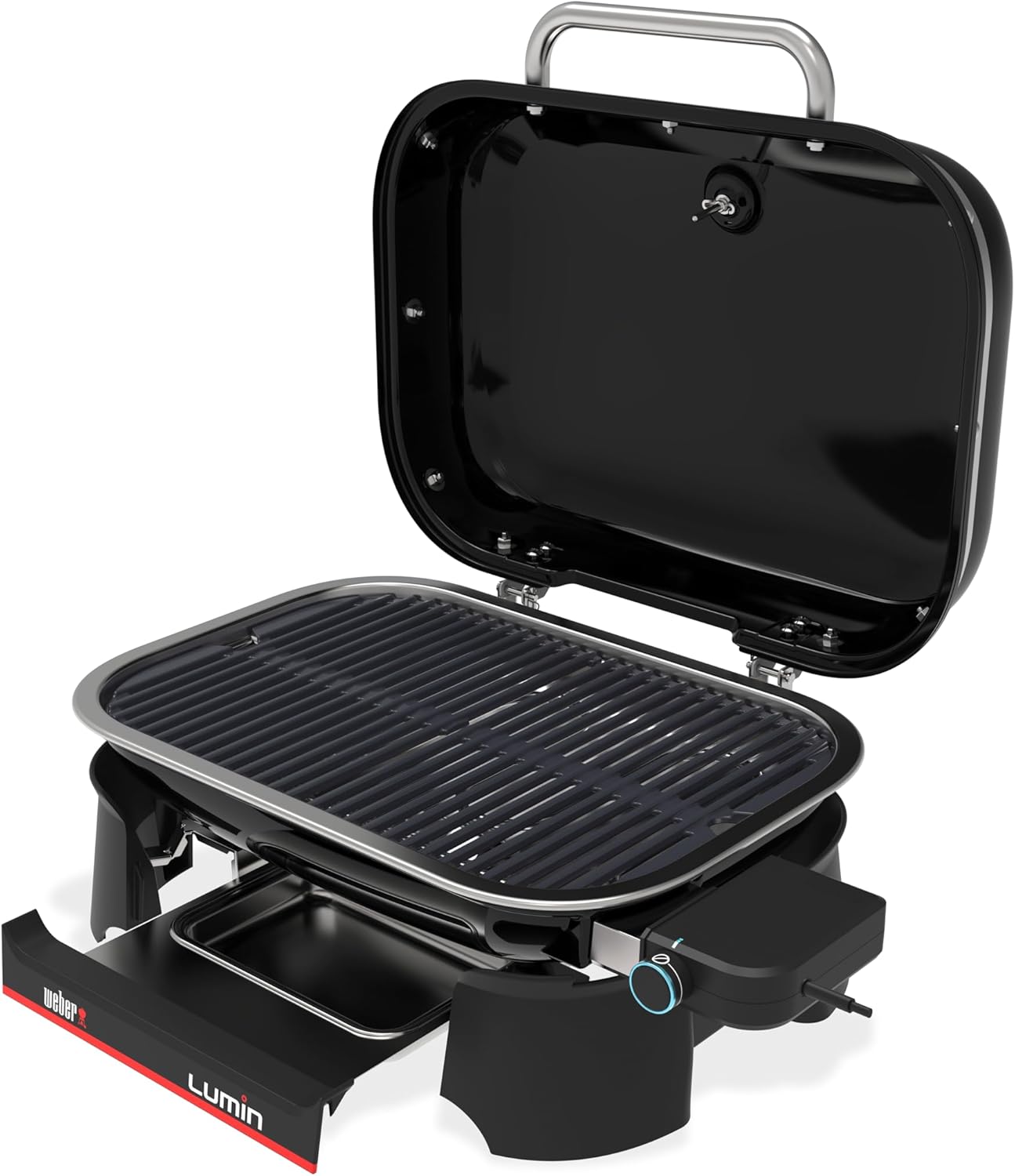 Weber Lumin Elektrogrill, Bis zu 315 °C, mit Deckelthermometer, Porzellanemaillierte Gusseisenroste, 33 x 49 cm Grillfläche, Schwarz (1502045)