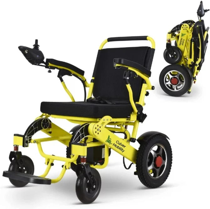 2025 Silla de ruedas eléctrica Culver Mobility, Scooter eléctrico motorizado, plegable y ligera, aprobada por la FDA, para viajes en avión (Regalo de Rampa para silla de ruedas incluido) (Plata, 17.5 pulgadas)