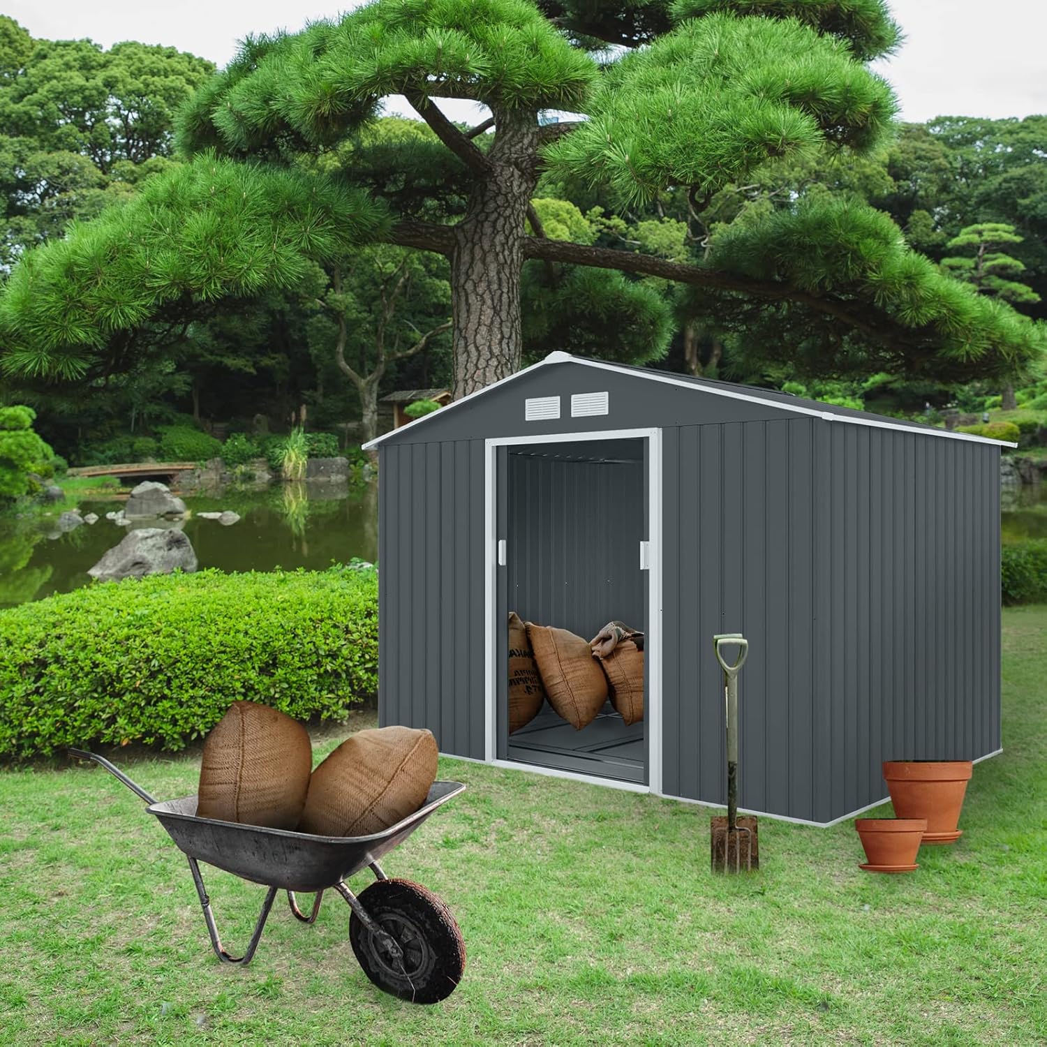 S200 XXL Metall Gerätehaus 277x191x192cm Geräteschuppen Garten Schuppen Gartenhaus Satteldach (Anthrazit)