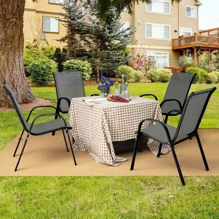 4 Pieces Stackable Patio Dining Chairs Set with Armrest - 29 x 21.5 x 35.5 (L x W x H)