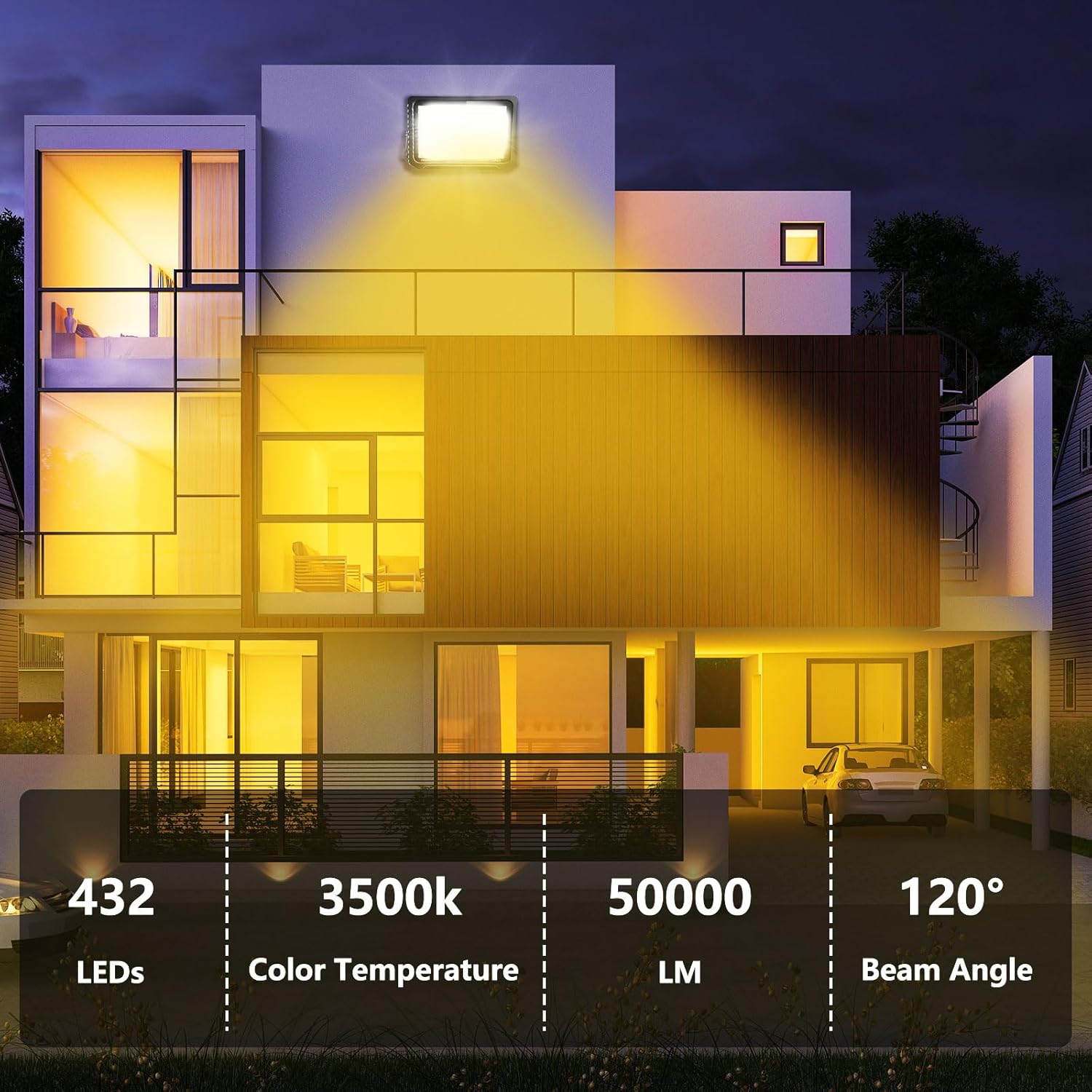 4er 500W LED Strahler Außen, 50000LM Superhell Strahler, 3000K Warmweiß Scheinwerfer Außen, IP65 Wasserfest Fluter Außenstrahler für Sportplatz, Garage,Garten,Hinterhof