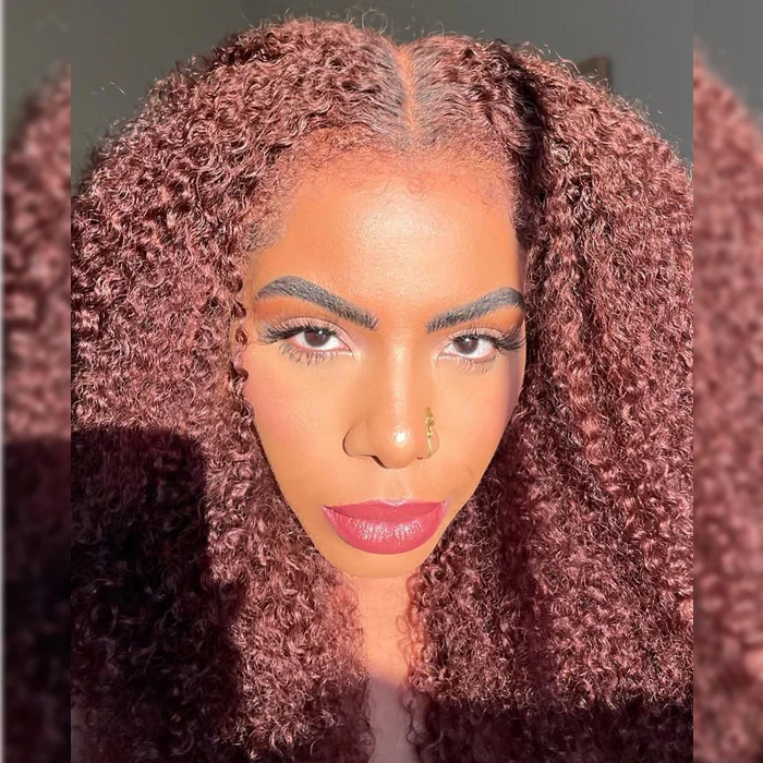 4C Edges Reddish Brown Curly Lace Wig Quality Glueless HD Lace Human Hair Wig For Black Women