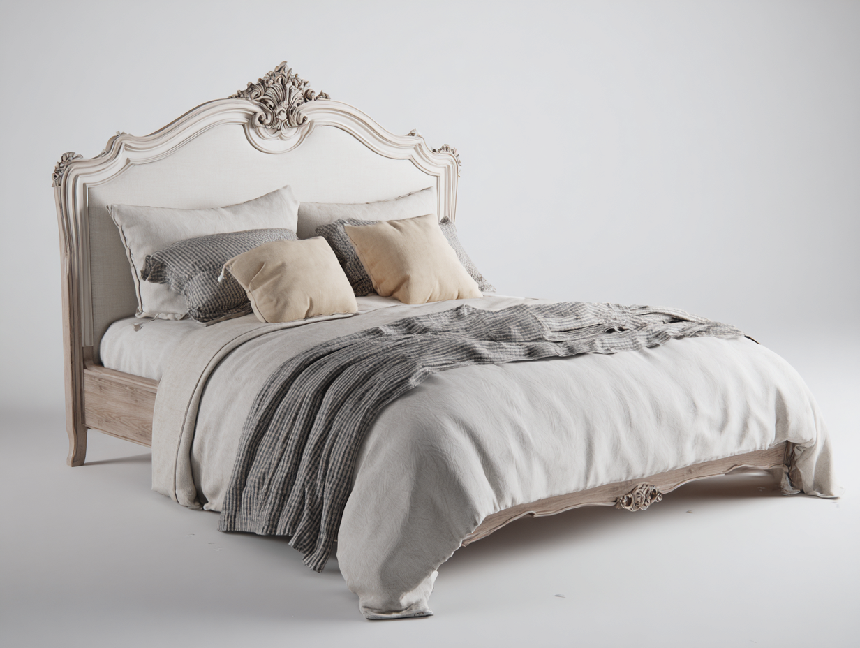 Letto matrimoniale 200x160x125 cm − rivestimento beige chiaro − per camera da letto − design francese