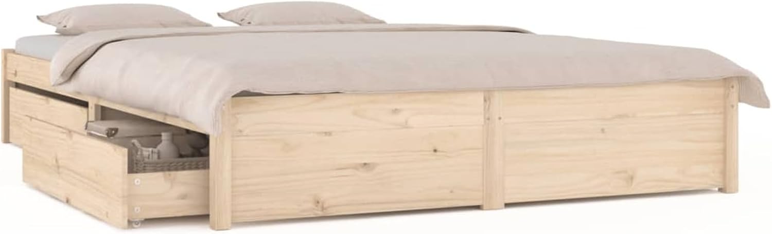 Bett 200x200 mit Stauraum Holz Bett mit Schubladen Stauraumbett mit Lattenrost Doppelbett Bettkasten Jugendbett Holzbett Bettrahmen Schlafzimmer-Natur-200 x 200 cm
