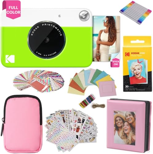 KODAK Printomatic fotocamera a stampa istantanea   custodia morbida   carta fotografica Zink 2x3" 20pz   album   adesivo   cornici per adesivi   cornici sospese   pennarelli   Verde : Elettronica