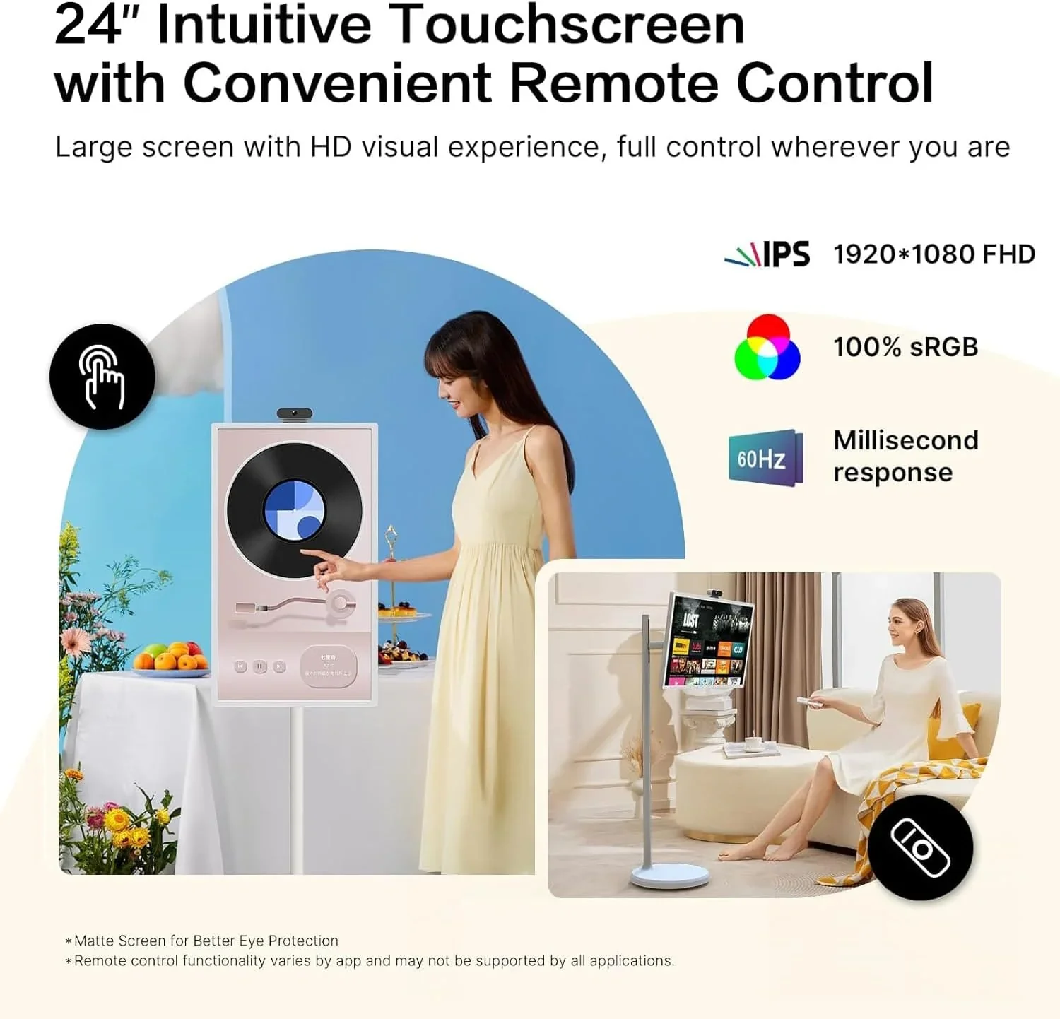 32 hüvelykes hordozható TV, 1080P FHD gördíthető TV kerekeken, forgatható érintőképernyővel, Android 13 OS, 8G RAM+128G tárhely, beépített akkumulátor, teljes elforgatási lehetőség, hangvezérléses távirányító