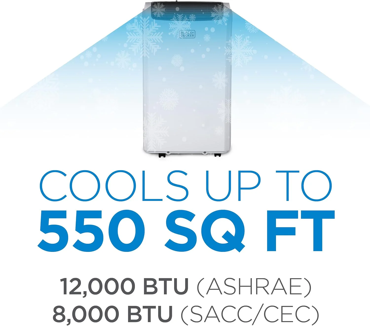 BLACK+DECKER Smart Portable Air Conditioner, 12,000 BTU for Rooms up to 550 Sq. Ft., Smart Portable AC with Follow Me Remote and Window Kit, BPACT12WT, White