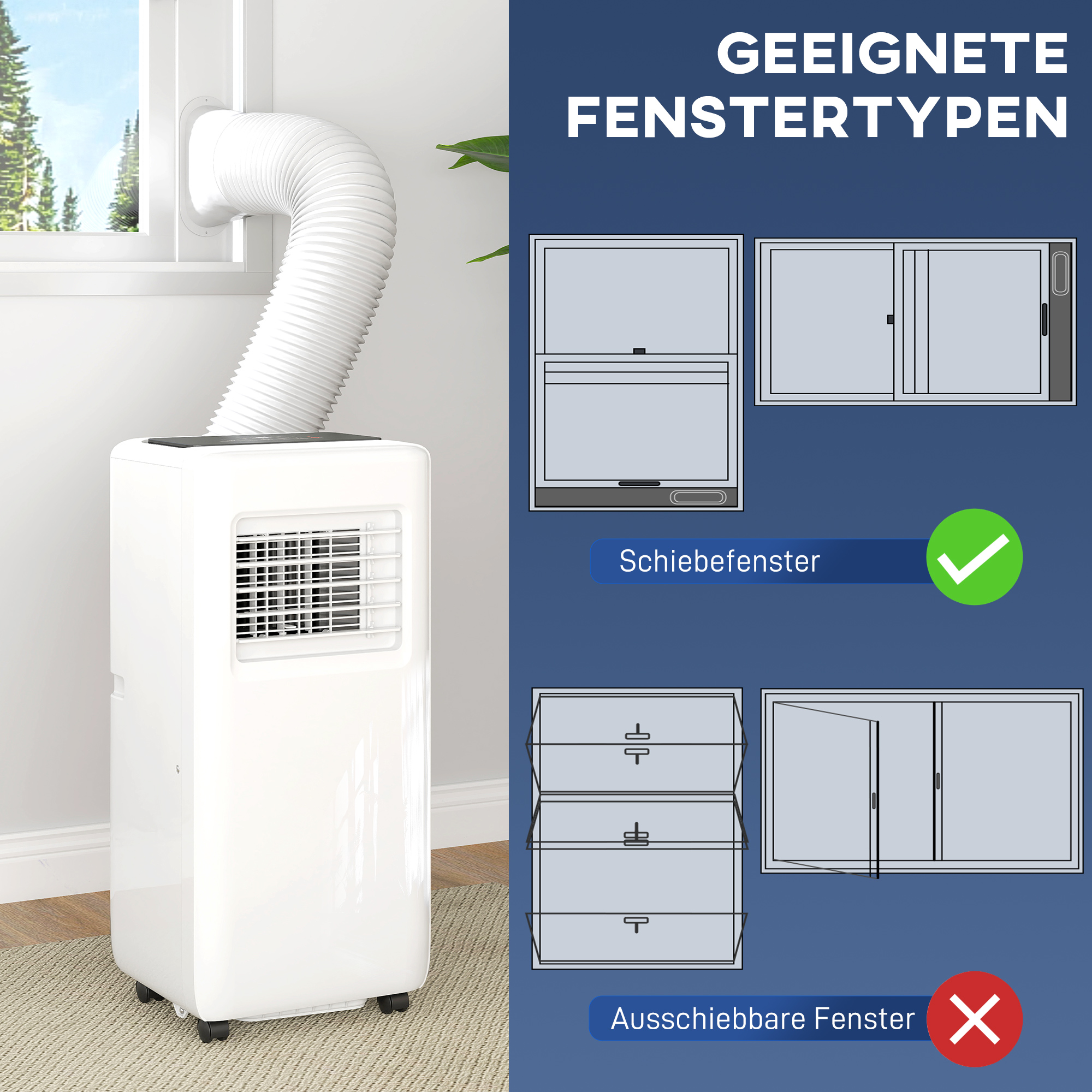 HOMCOM Draagbare Airconditioner met Meerdere Standen, LED-Display, Timer en Wielen, Wit