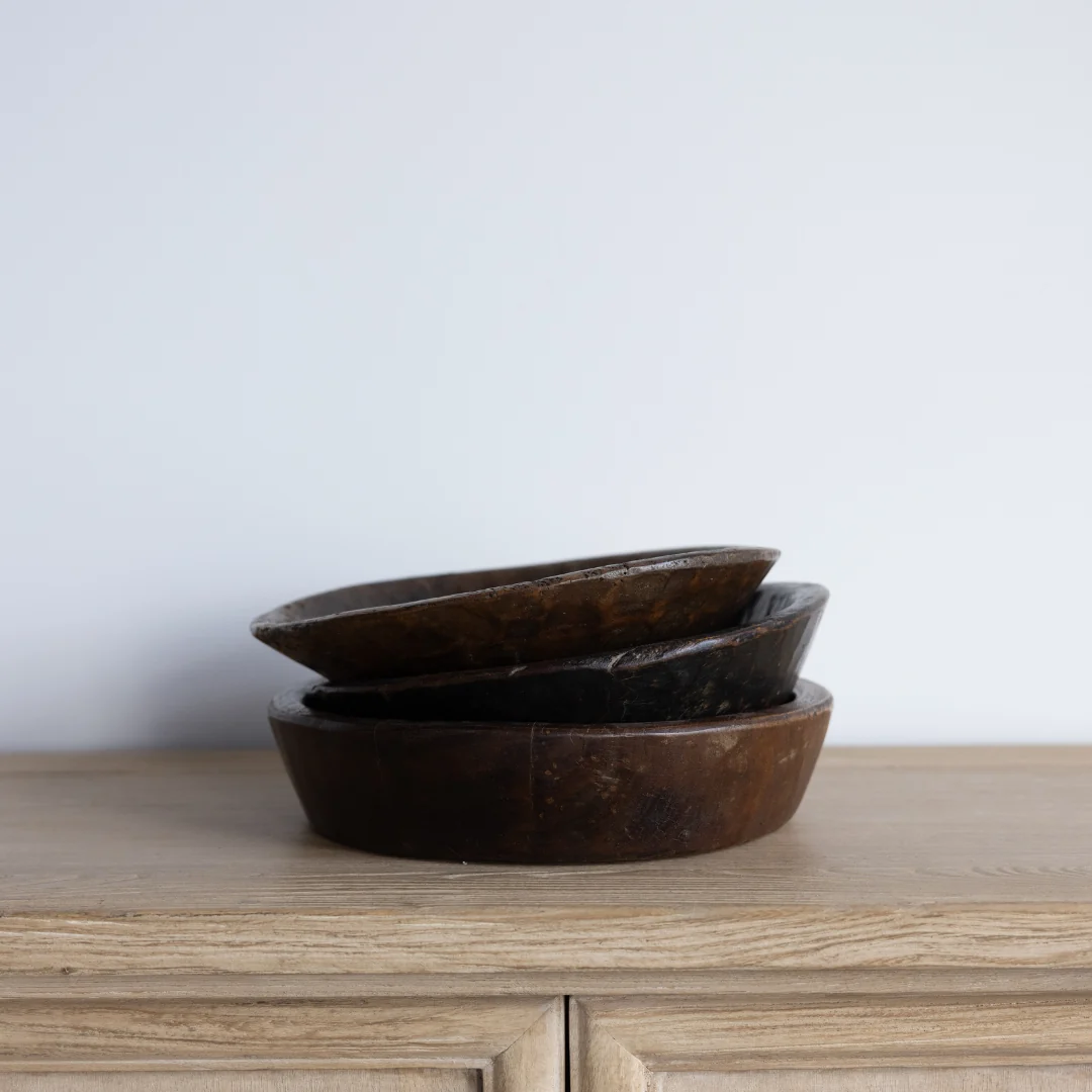 Vintage Round Wooden Bowl