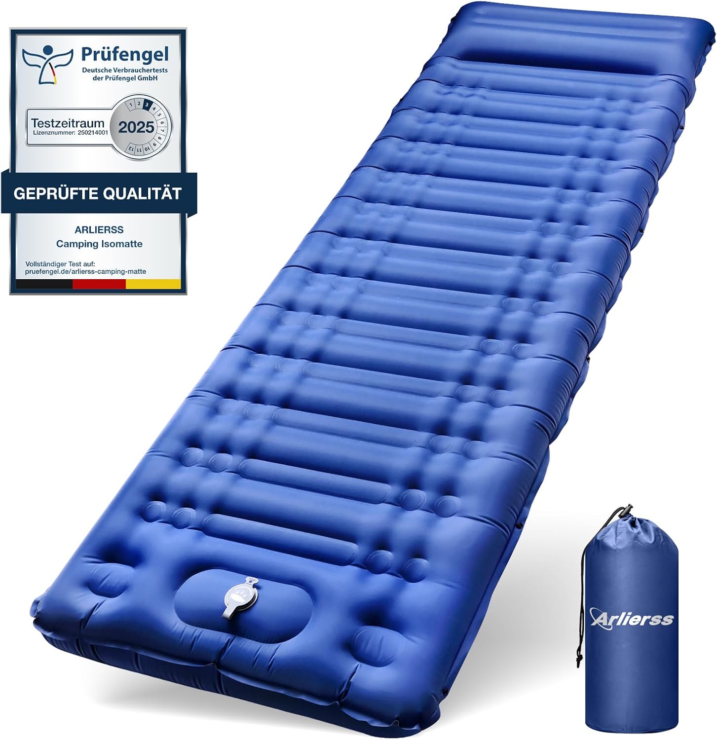 Arlierss Materassino Campeggio Gonfiabile, Aggiornato Spessore Materasso Campeggio con Cuscino, Materassino Autogonfiabile Ultraleggero&Impermeabile, Adatto per Backpacker,Tenda,Spiaggia