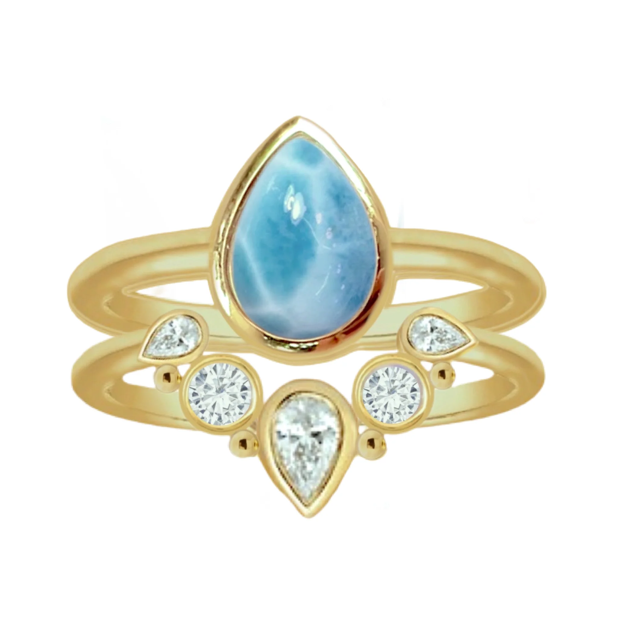 Laihas Queen Of Cups Gold Topaz and Larimar Ring Set