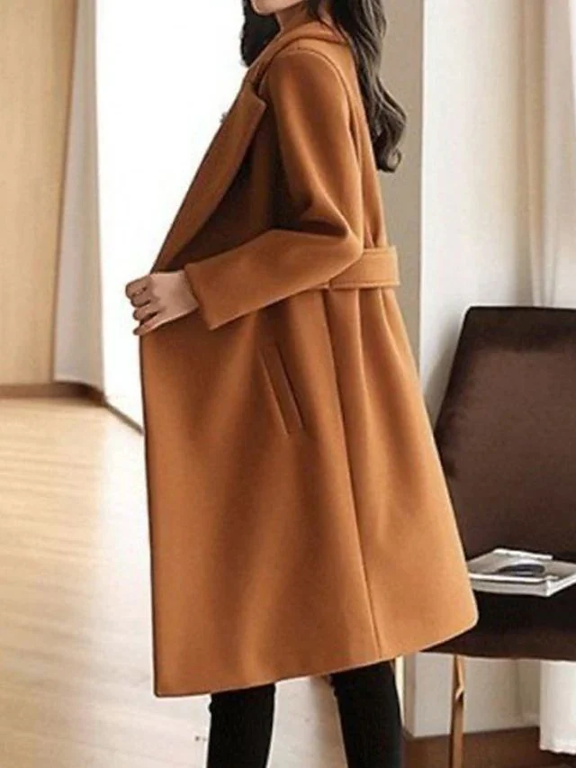 Women��s Formal Long Sleeve Belted Winter Coat