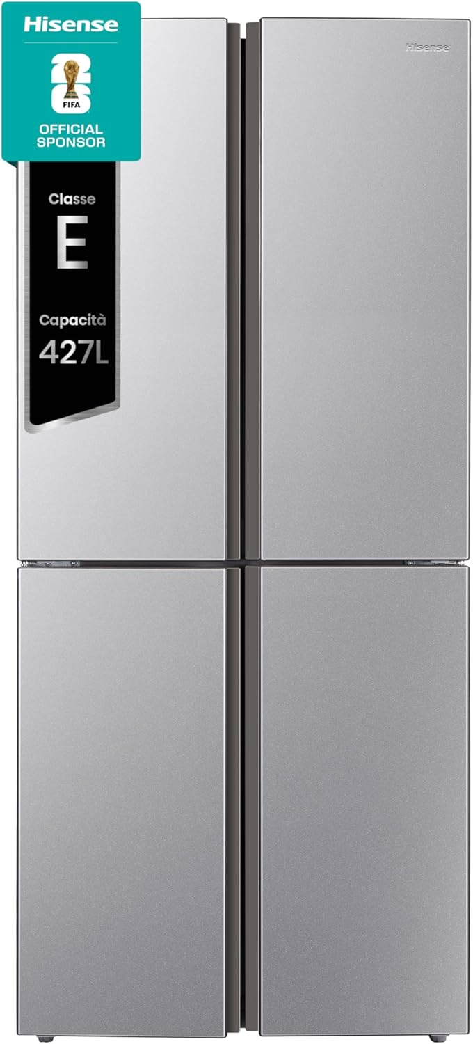 Hisense MQ79426SE Frigorifero Americano Quattro Porte, Grande capacità 427 litri, Finitura Argento, Total No Frost, Classe E, Illuminazione LED, Sistema Multi Air Flow, Holiday mode