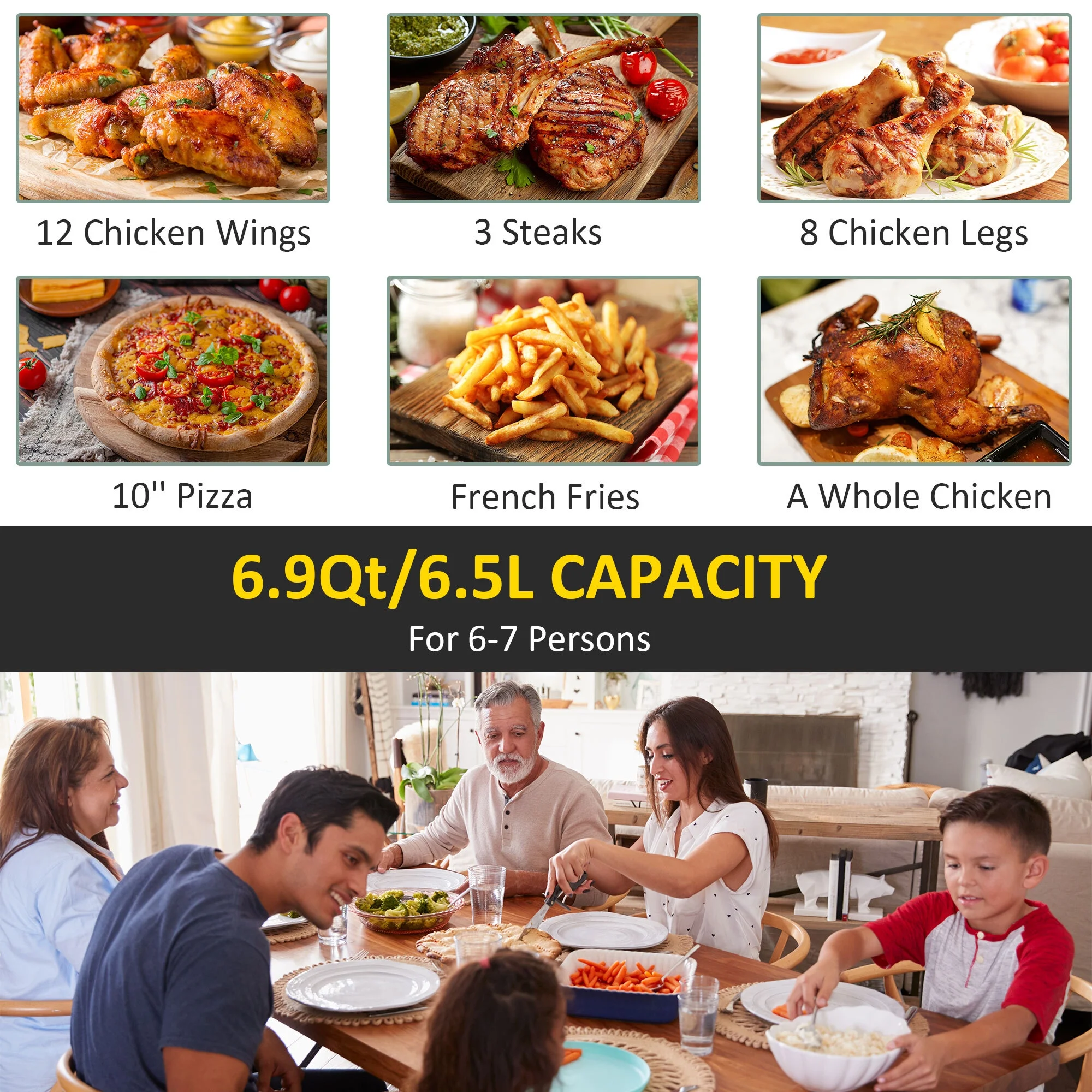 2025 Homlixry elektrische heteluchtfriteuse 7 QT 1700 W met digitaal display, 360�� luchtcirculatie, instelbare temperatuur, timer en antiaanbakmand voor vetarm of vetvrij koken, zwart