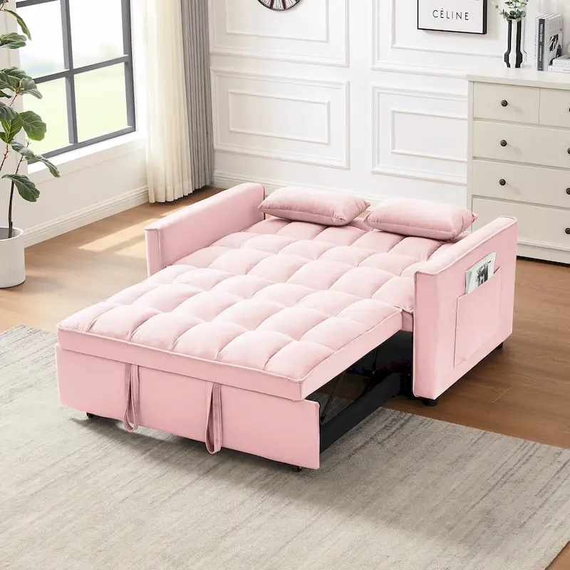 Modern Velvet Loveseat Futon Sofa Couch Pullout Bed,Small Love Seat