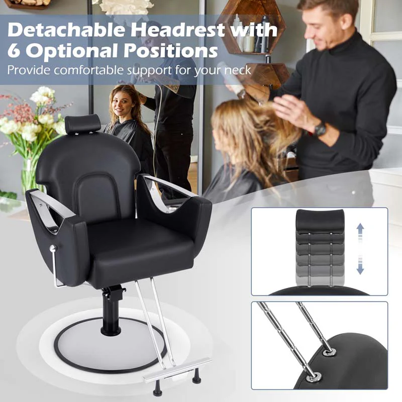 Reclining Barber Chair, 360° Swivel Salon Chair with Heavy Duty Hydraulic Pump, Adjustable Height & Headrest for Hair Styling, Makeup, Tattoo