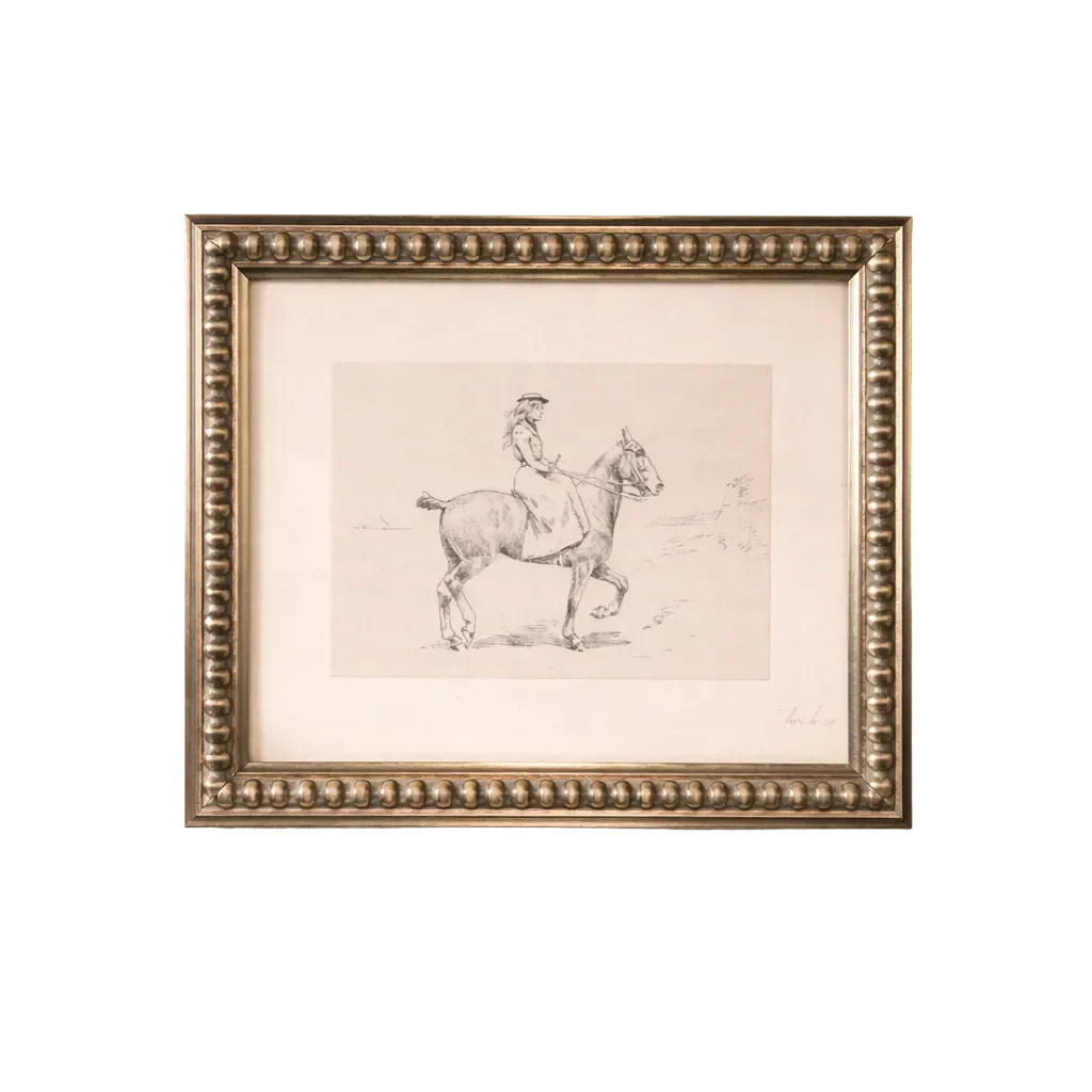 Equestrian Sketch | Antique Inspired Beaded Polished Framed Art