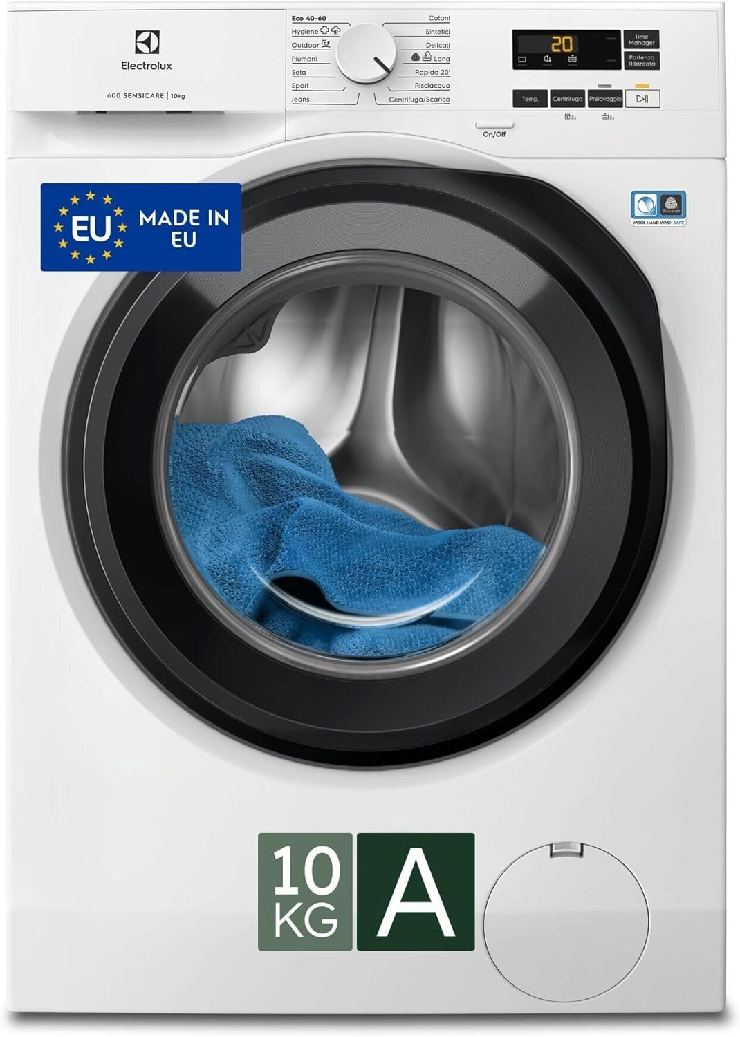 Electrolux EW6F110G Lavatrice a Carica Frontale, Tecnologia SensiCare, Serie 600, 10 kg, 1351 Giri al Minuto, Programma Hygiene e Lavaggio Rapido, 847x597x636 mm, Bianco, Classe B