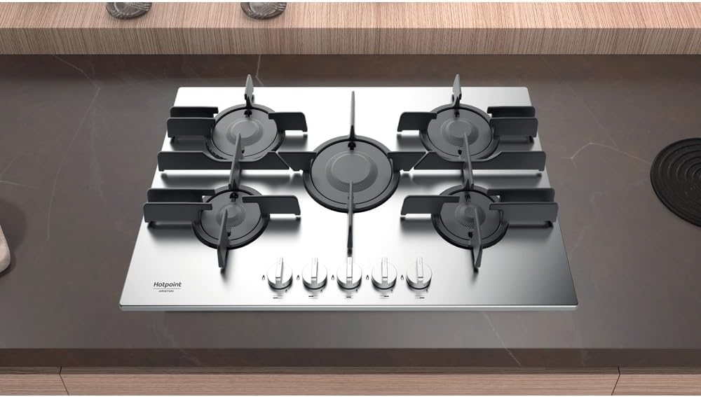 Hotpoint Ariston - Piano cottura a gas FTGHL 751 D/IX/HA finitura inox e griglie in ghisa da 75cm