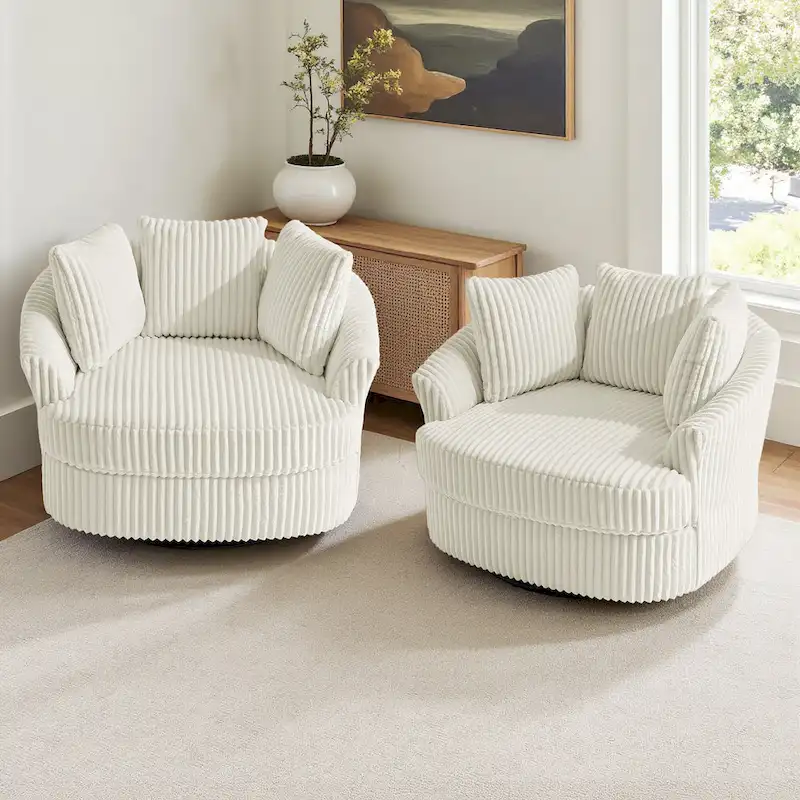 DREAMSIDEA 2 Set Recessed Arm Slipcovered Swivel Barrel Chair