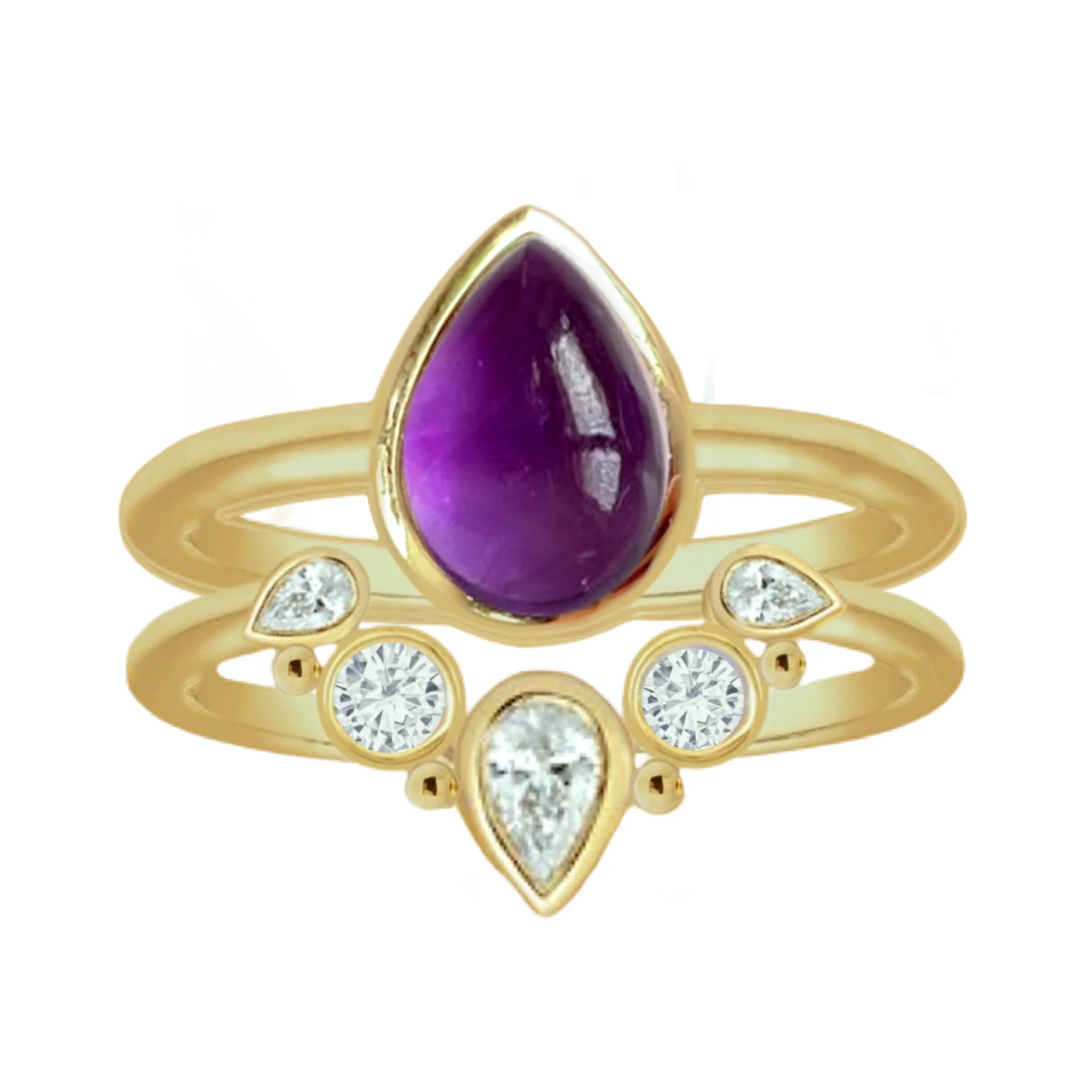 Laihas Queen Of Cups Gold Topaz and Amethyst Ring Set
