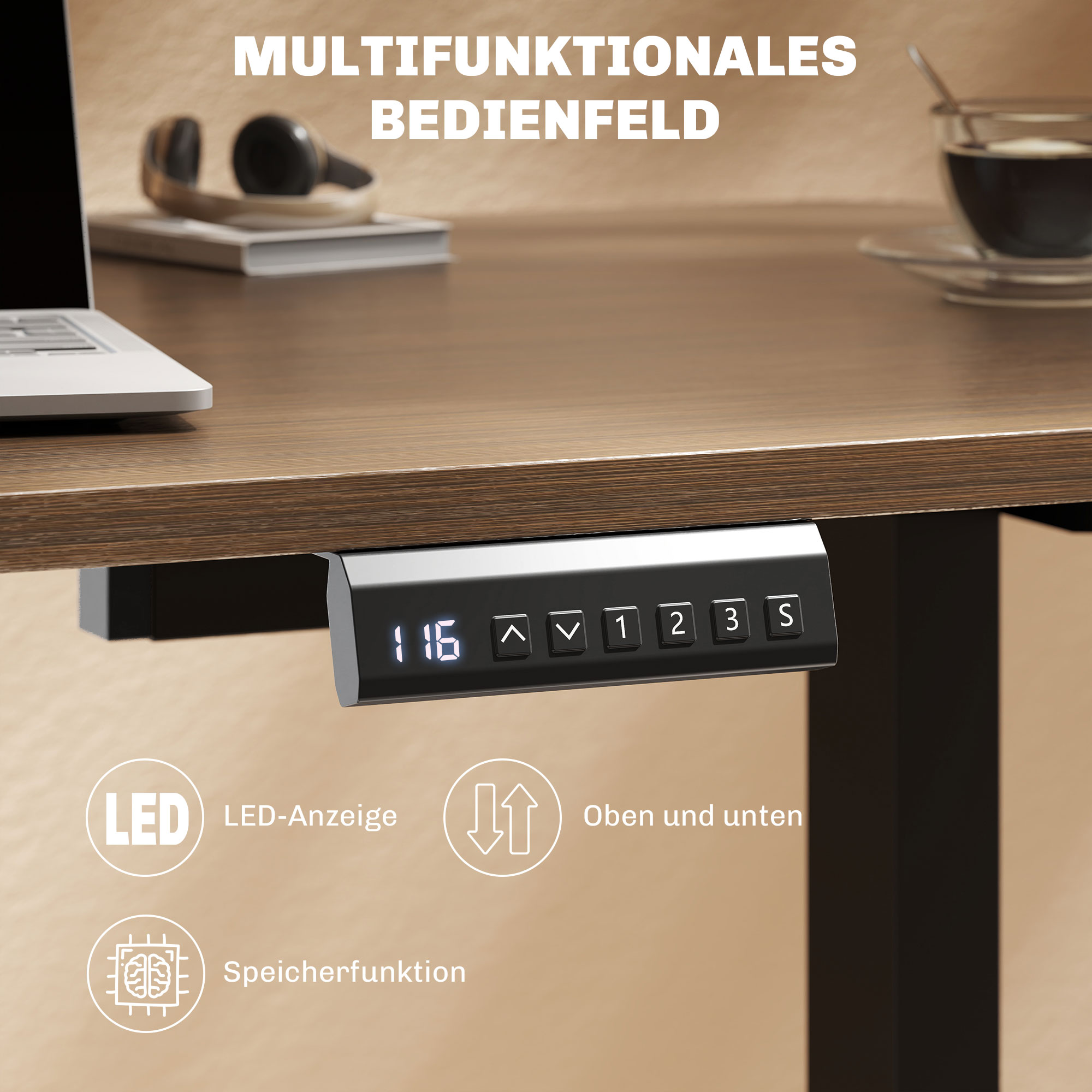 HOMCOM Elektrisch Verstelbaar Bureaubladframe, In Hoogte Aanpasbaar met Geheugenfunctie, Staal, Zwart