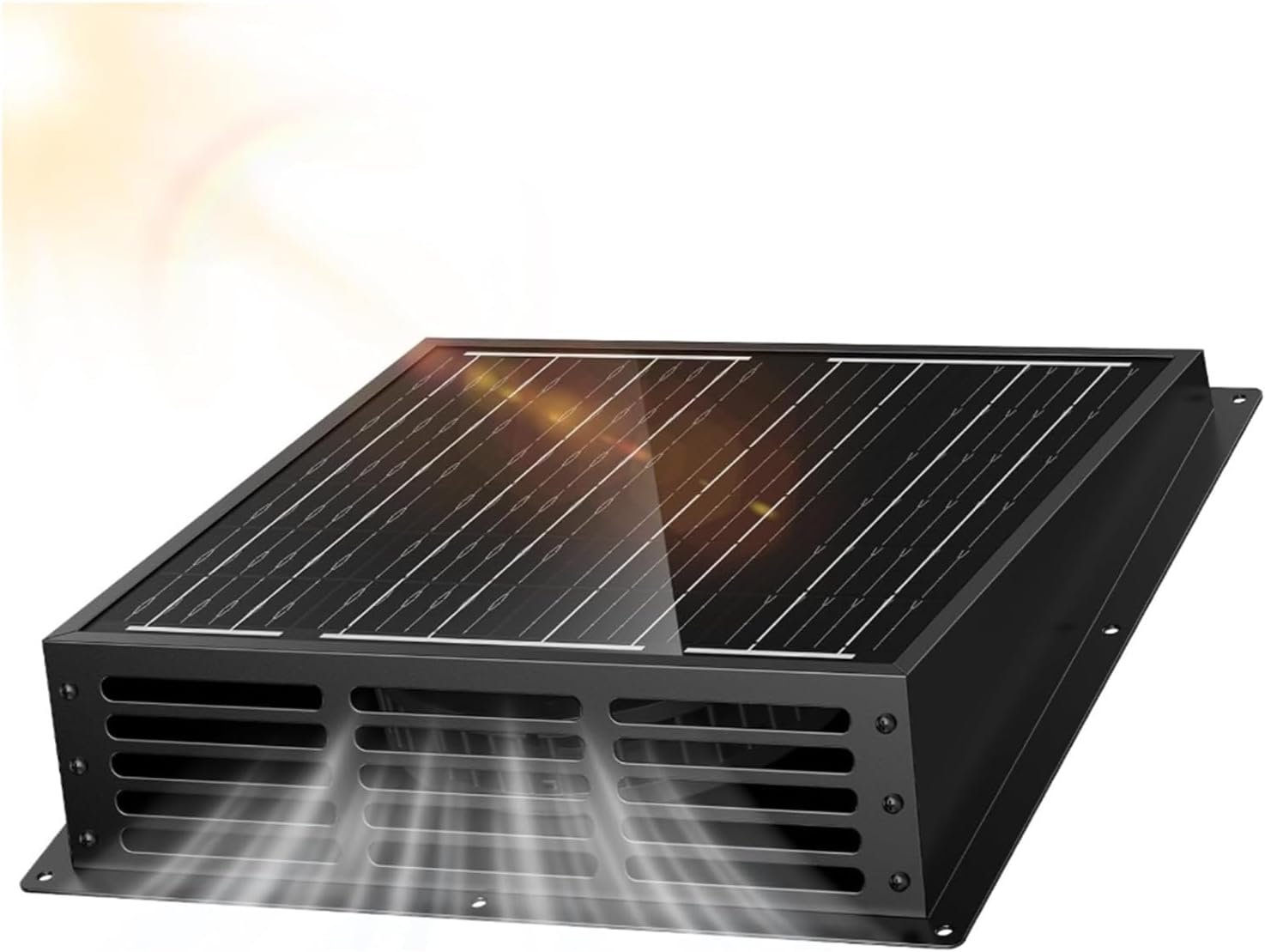 Wandventilator mit Hocheffizientem Solarpanel, Abluftventilator für den Außenbereich, Lackiertes Metallgehäuse – Geeignet für Gewächshaus, Hühnerstall, Schuppen, Garage