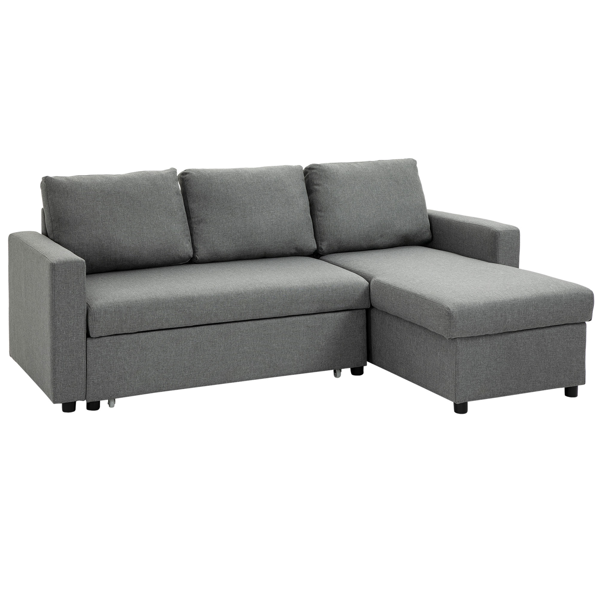 HOMCOM hoekbank met slaapfunctie opbergruimte hoekbank met bedstee chaise longue slaapbank stoffen bank L-vorm linnen touch lichtgrijs 211,5 x 146 x 85 cm