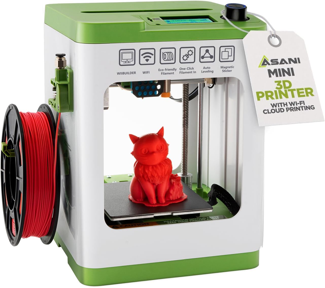 Mini stampante 3D completamente assemblata per bambini e principianti: kit di avvio completo con macchina per stampa 3D autolivellante, filamento PLA da 10 m e scheda SD.