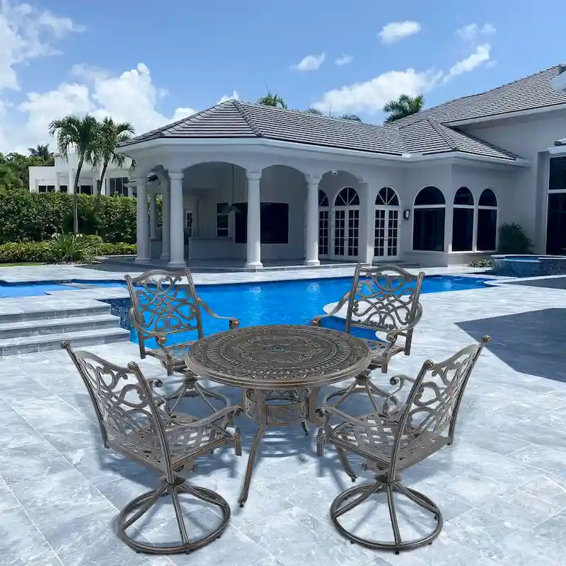 5-Piece Cast Aluminum Patio Dining Set with 4 Swivel Chair