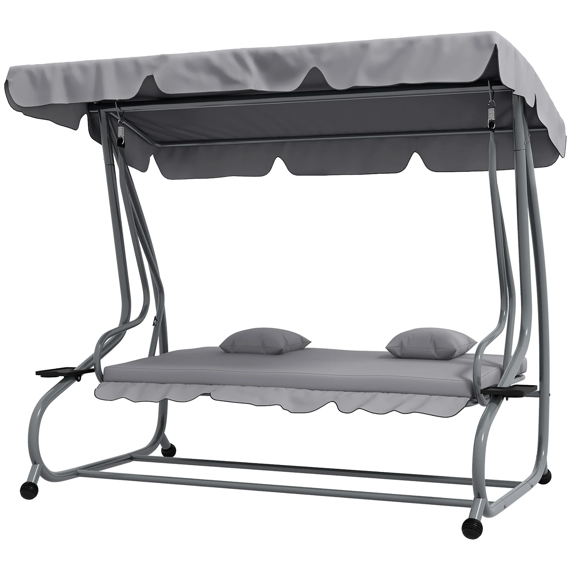 Outsunny 2-in-1 Hollywoodschommel met Ligfunctie, Verstelbaar Dak, tot 340 kg, Staal, 200x120x164 cm, Grijs