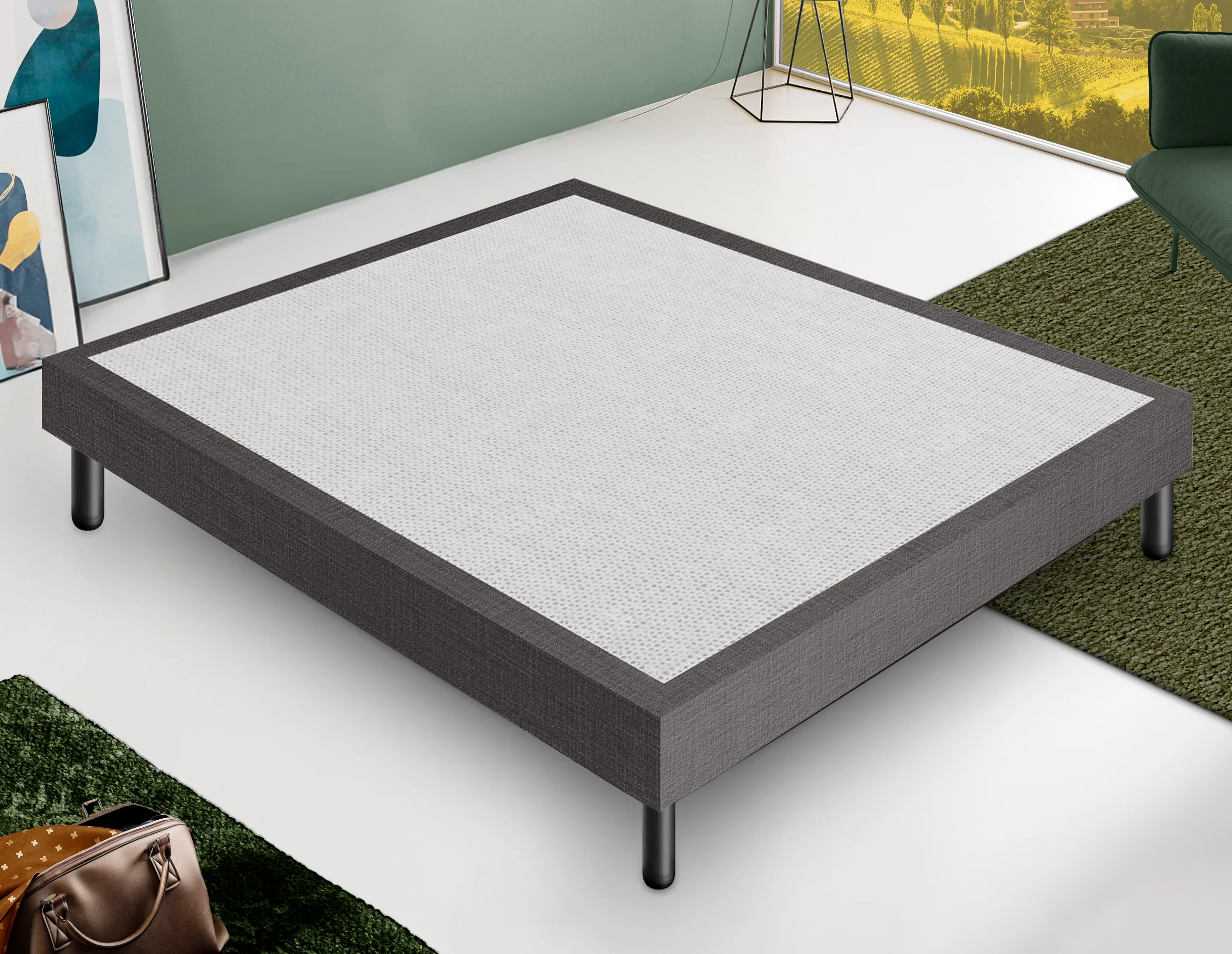 Letto Sommier Singolo 90x190 Grigio Scuro Rivestito - Resistente fino a 120 Kg per Persona
