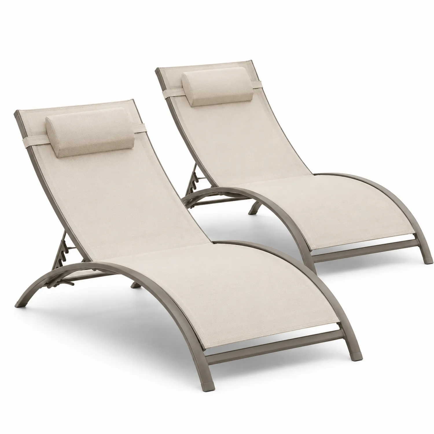 2-teiliges Sonnenliege-Set Aluminium Textilene Beige