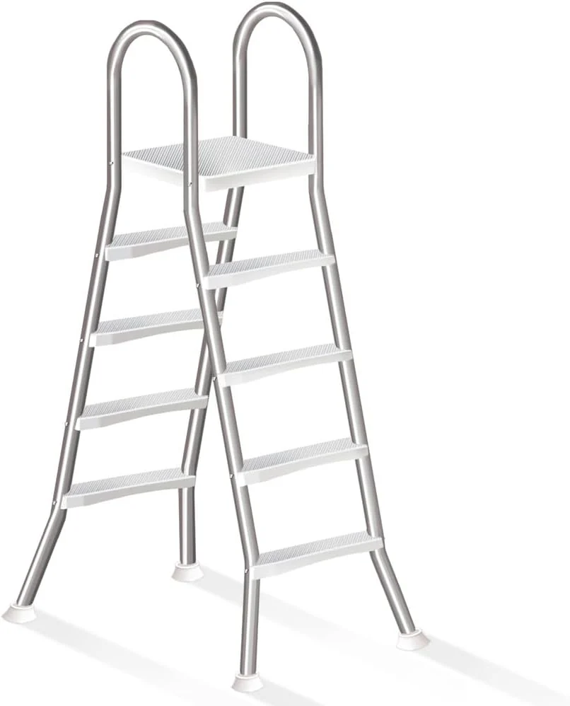 4 fokozatú medencelétra, rozsdamentes acél, medencelépcső földfeletti medencéhez, 132 cm medencemagassághoz, medencelépcső, medencefokok földfeletti medencékhez, medence létra 250 kg teherbírással