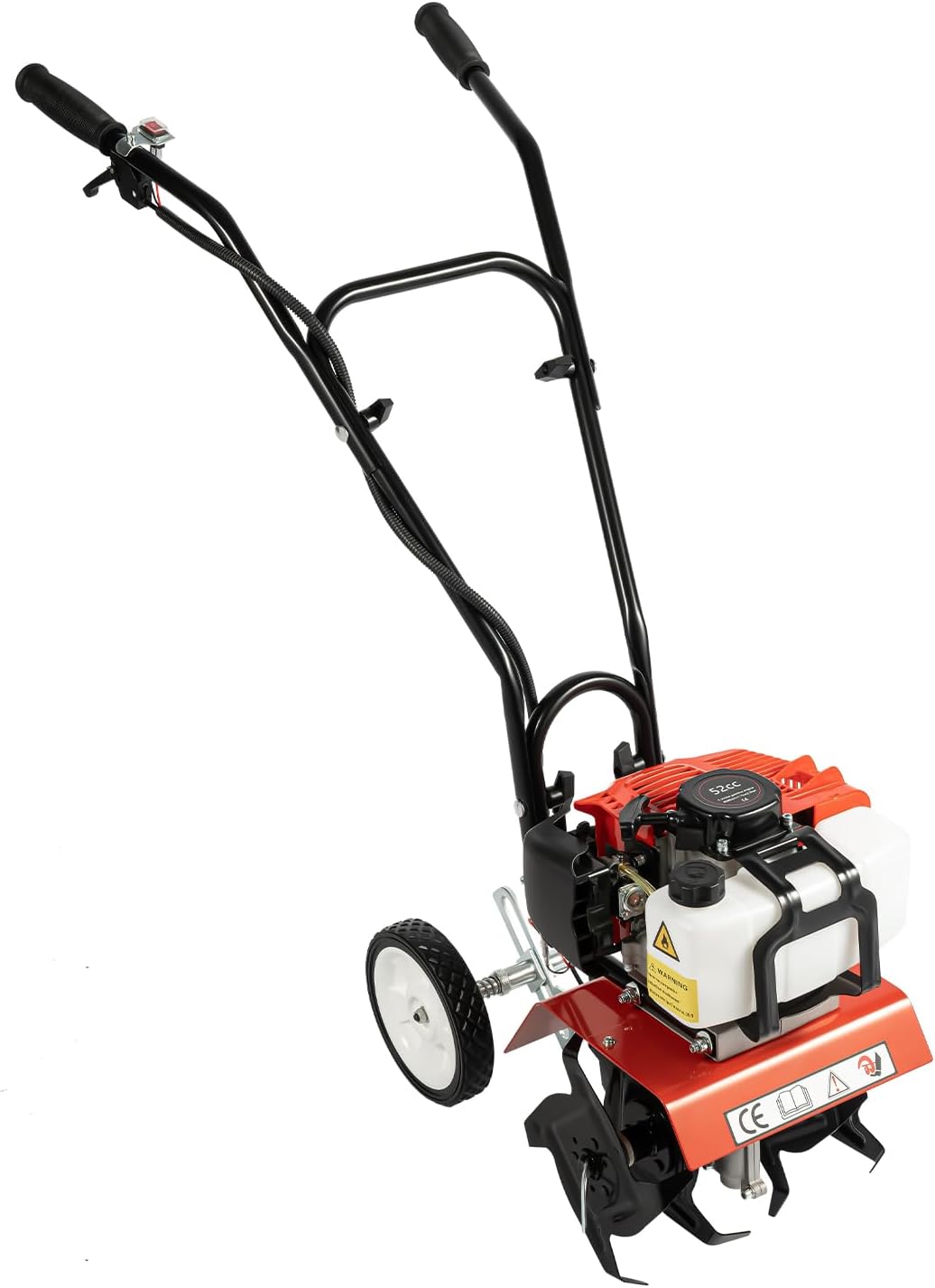 UESUENYENS - Coltivatore di Terreno a Benzina, 1.7 kW, 6500 - 7000 rpm, Mini Coltivatore con Aratro, Nero/Rosso, Ferro, Alluminio, Acciaio al Manganese, Manuale