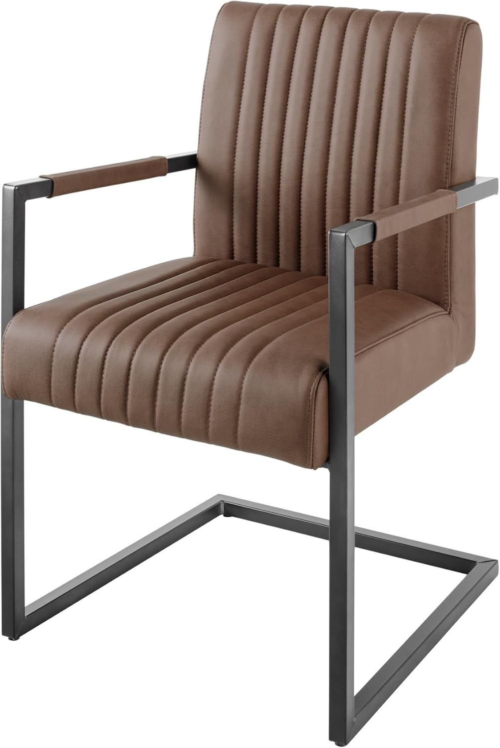 Riess Ambiente Moderner Freischwinger Stuhl Big Aston Echtleder - Vintage braun schwarz - Federkern Metall Esszimmerstuhl Ziersteppung