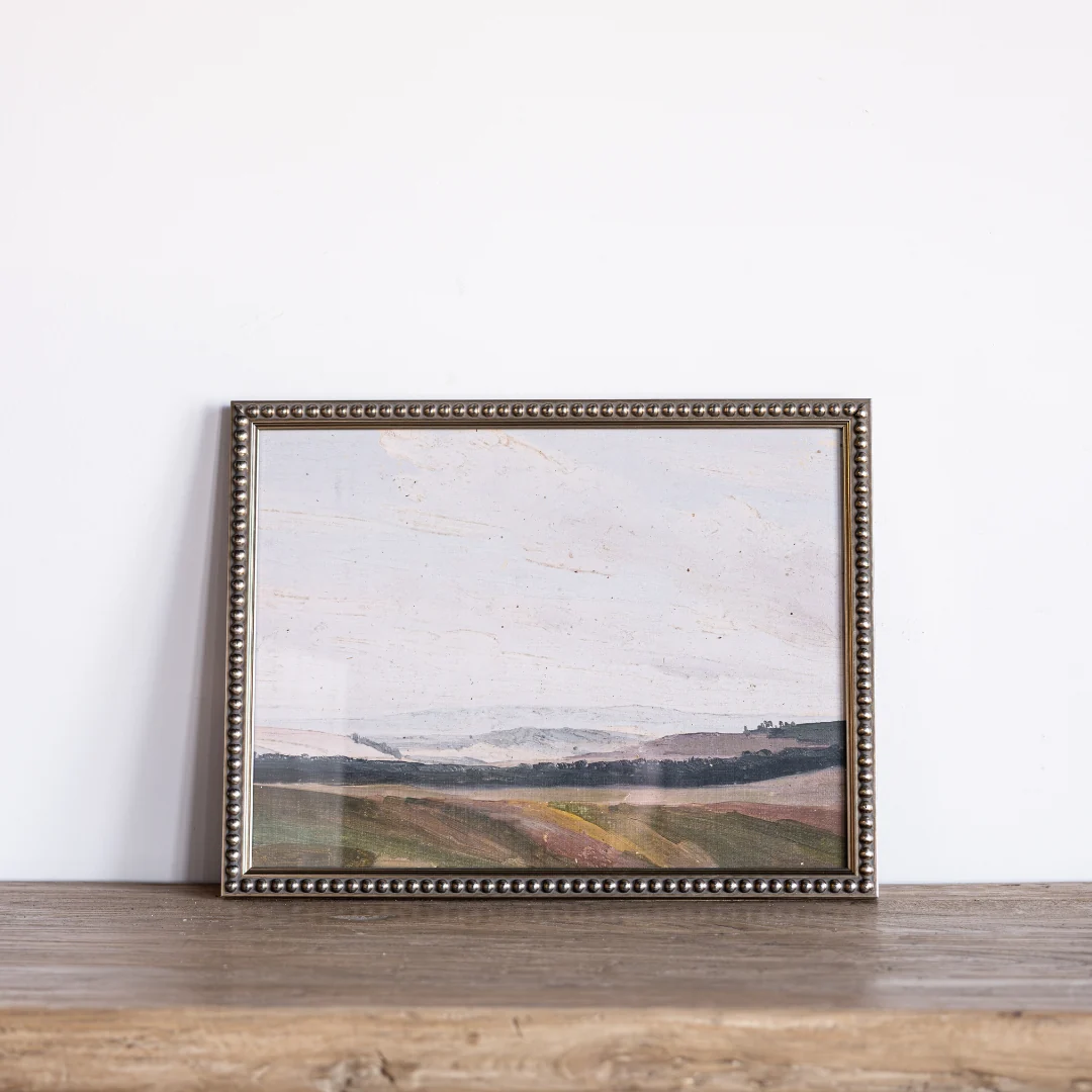 Vintage Field Landscape Oil Painting Framed Art
