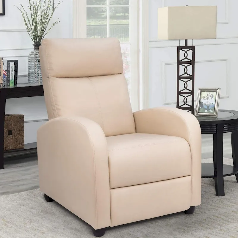 PU Leather Push-Back Recliner Chair, Brown / Black / Grey / Khaki / Red / Beige, Single
