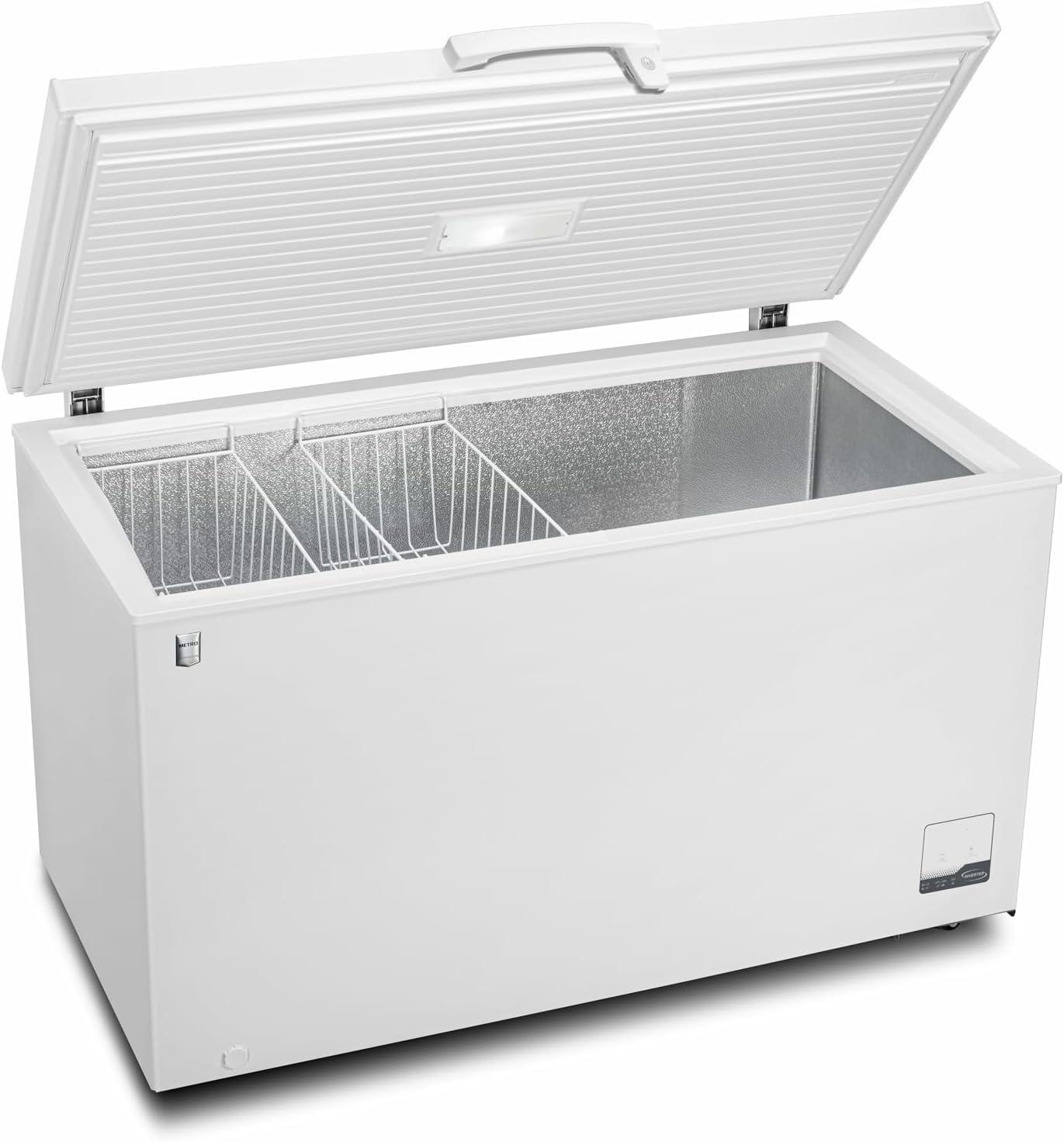 METRO Professional Congelatore a pozzetto GHF2500, acciaio/alluminio, 165 x 73.5 x 83.5 cm, 125 W, 2 cestelli, illuminazione a LED, con serratura, bianco (500 L)