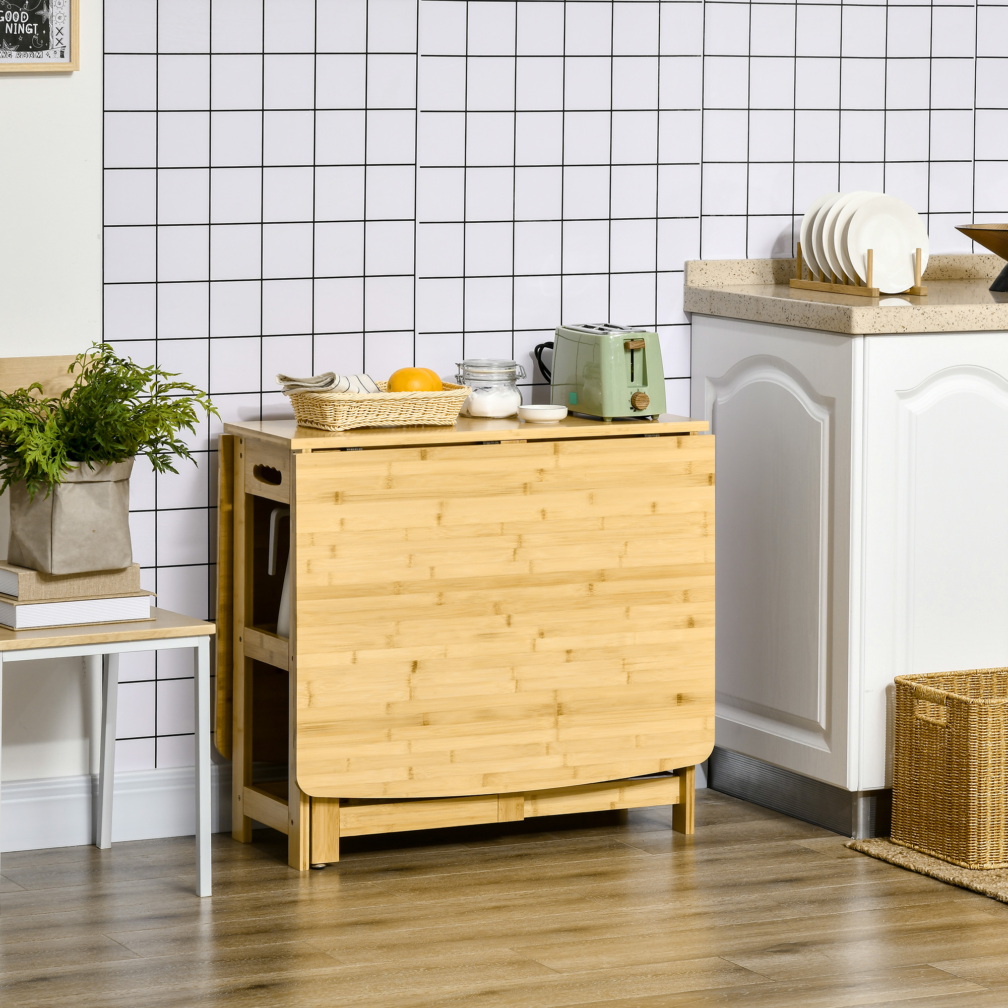 HOMCOM eettafel klaptafel met opbergvakken eetkamertafel keukentafel naturel hout