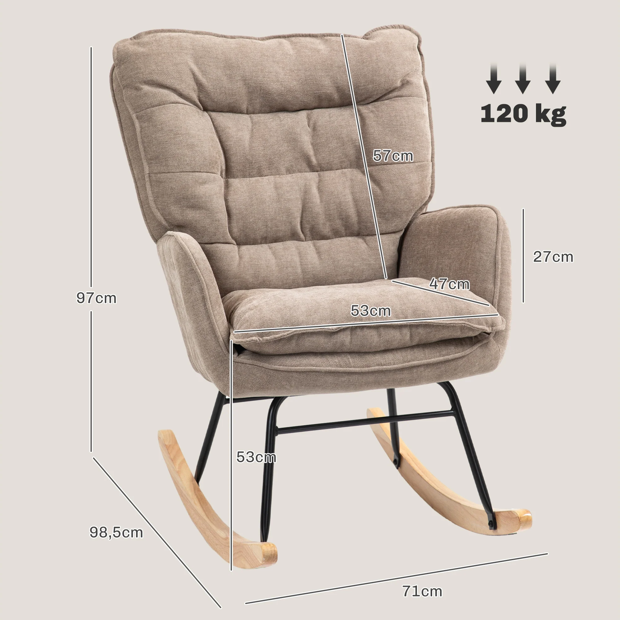 HOMCOM Schommelstoel met Brede Zit en Hoge Rugleuning, Frame van Beukenhout, tot 120 kg, Bruin