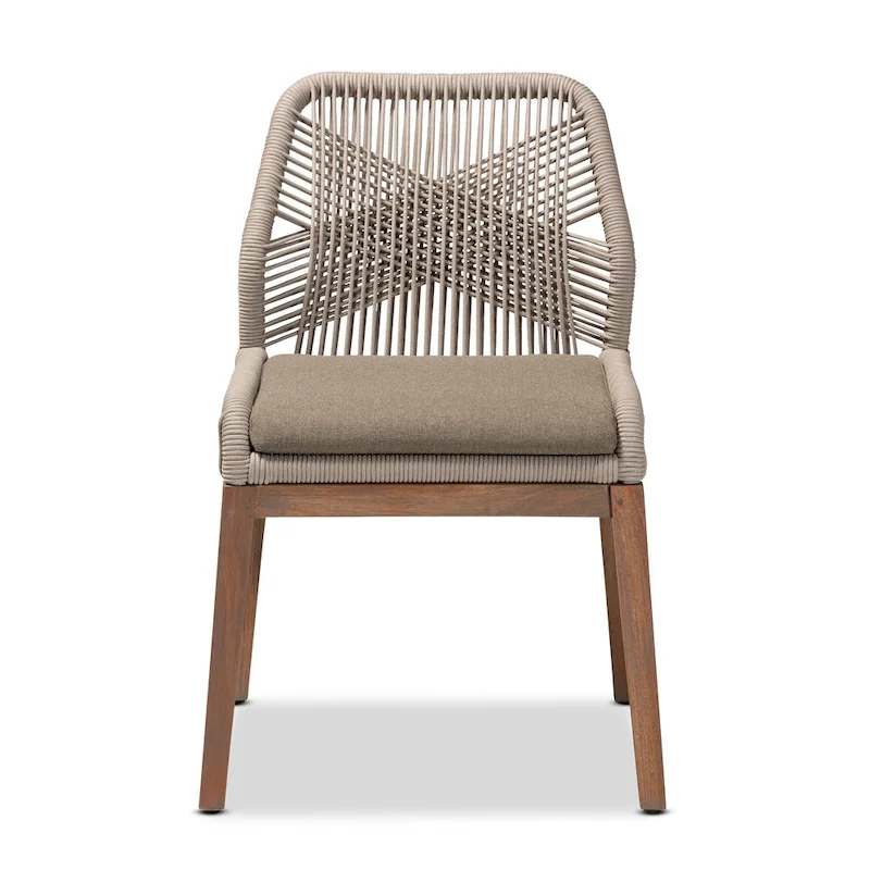 Modern Transitional-Style Rope-Woven Mahogany Dining Chair — Gray
