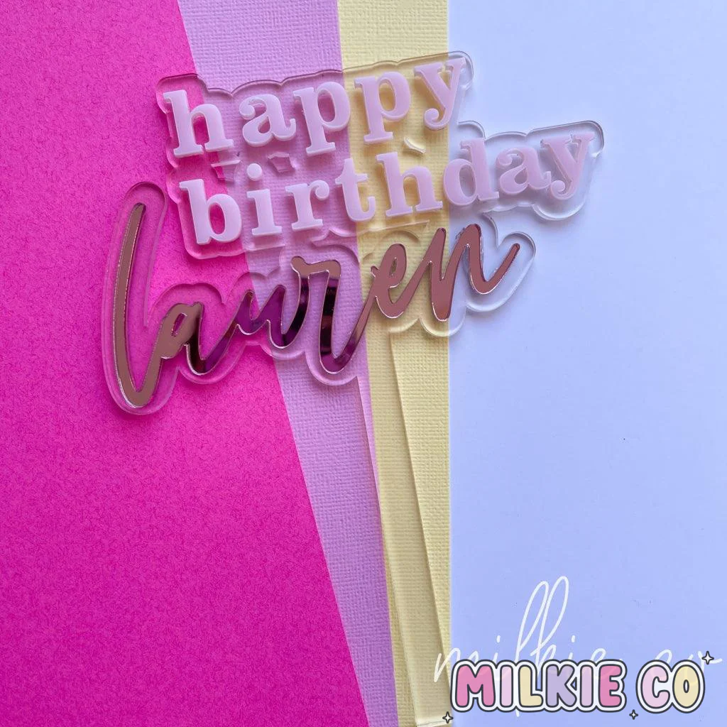 Baby Pink 'Happy Birthday Name' Cake Topper