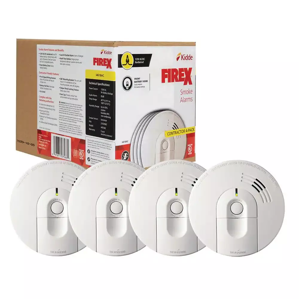 Pack Hardwired Smoke Alarm with Ionization Sensor, 120V AC, 9V Battery Backup