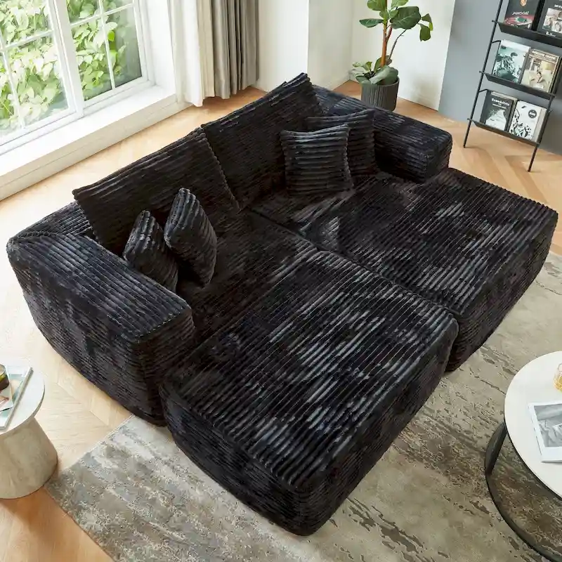 HOOOWOOO Modern Plush Sectional Sofa L-shaped Couch with Removable Ottoman