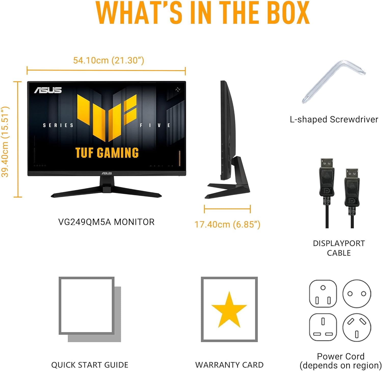 ASUS TUF Gaming Series 5 24” 1080P Gaming Monitor (VG249QM5A) - Full HD, Fast-IPS, 240Hz, 0.3ms, G-SYNC Compatible, FreeSync Premium, Extreme Low Motion Blur Sync, 99% sRGB, Gaming AI, 3 yr Warranty